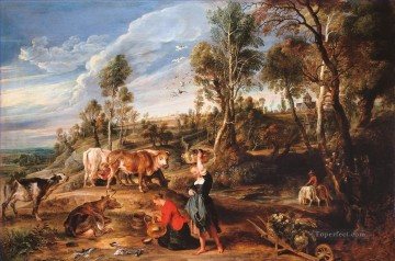 landscape Painting - Sir Peter Paul Rubens Milkmaids with Cattle in a Landscape The Farm at Laken
